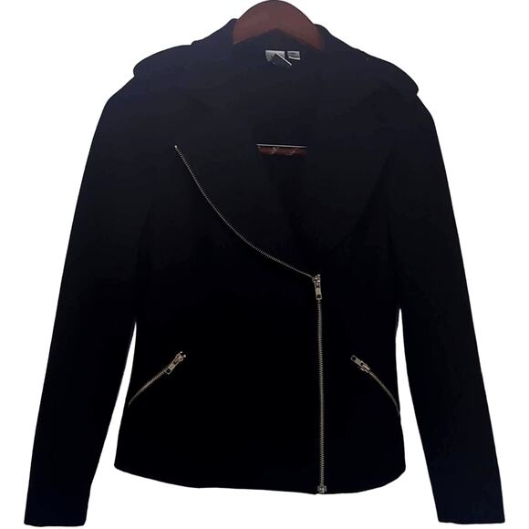 mark bouwer Jackets & Blazers - Marc Bouwer Moto Blazer Jacket Black Zip-Up Lapel Epaulette Women's Size XS